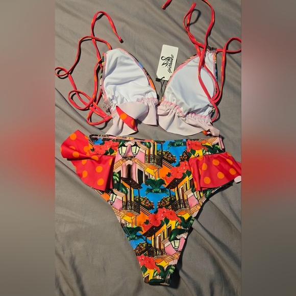 SPORLIKE High Waisted Ruffle Bikini #544 - Picture 3 of 10